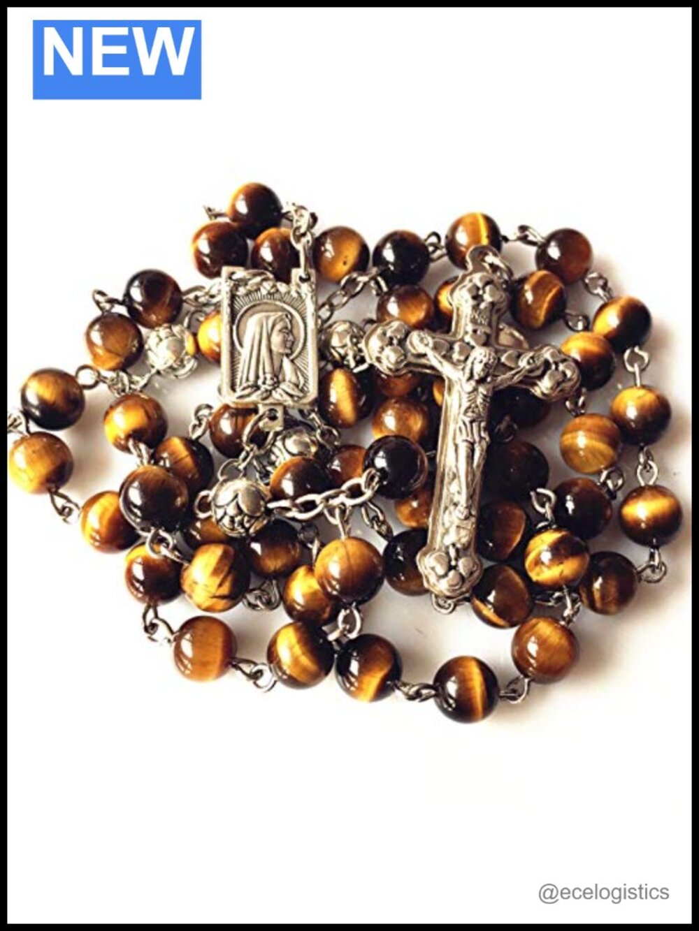 elegantmedical Catholic Tiger Eye Silver Rose Beads Rosary Cross Crucifix